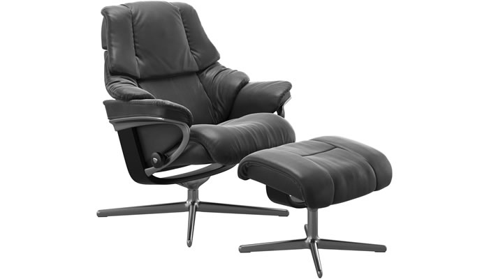 Stressless Reno with Cross Base and Stool in Cori Black Leather